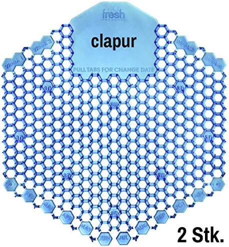 clapur urinal screen (x2) with cotton flower fragrance, Scented Urinal Strainer, deodorizer, exchange indicator and splashback protection, for all pissoirs and urinals, square, blue