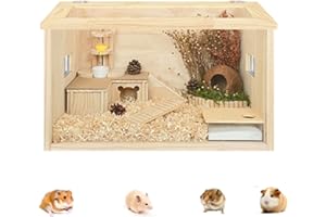 xixi-home Large Hamster Cage Wooden Hamster Cages for Syrian Hamster with Openable Roof Hamster Toys Transparent,for Gerbil Cage Dwarf Hamster Mouse Rats Mice Hideout Hutch (60x40x40cm)