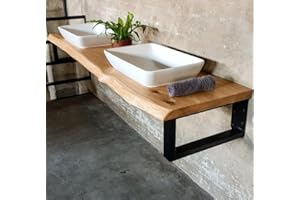 LIVE DISTANCE SHOPPING MyTimber® Waschtischplatte aus Eiche Massivholz | 4cm Starke Eichenbohlen | Ideal für Aufsatzwaschbecken | Baumkante oder gerade Kante (Baumkante - gespachtelt & geölt, 100x50cm)
