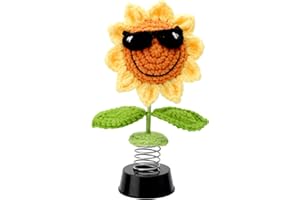 DAWRIS Auto Deko, Gestrickte Sonnenblume Heim Büro Armaturenbrett Dekoration Zubehör, Wackelfigur Blume, Wackelfigur Geschenk für Männer Frauen Freunde Familien Freunden Kollegen Gehäkelte Blume