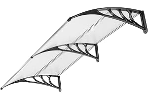 VIVOHOME Auvent de Porte et fenêtres 200x100cm Marquise de Porte Exterieur en Polycarbonate Transparent auvent en Arc pentu Protection Contre Pluie et UV pour Terrasse Balcon Patio
