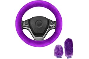 BIQIQI 3 Pezzi Coprivolante Auto Universale, Coprivolante Peluche Coperchio Freno a Mano Coperchio del Cambio, Coprivolante Protettivo Caldo per l'inverno, 36-39cm (Viola)