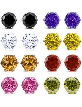 MunkiMix 3~10mm 16 PCS Edelstahl Gestüt Stecker Ohrringe Ohrstecker Ohrhänger CZ Zirkon Zirkonia Silber Ton Schwarz...