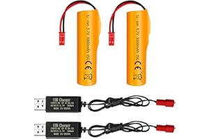 BLLRC 2PCS 3.7V 3000mAh Batterie avec fiche JST & 2PCS Ligne de Charge USB pour HJ819 DE819 RC Boat Huina 1337 1338 1516 1517 1552 1554 1558 RC Ingénierie des Véhicule Drift Voiture Camions