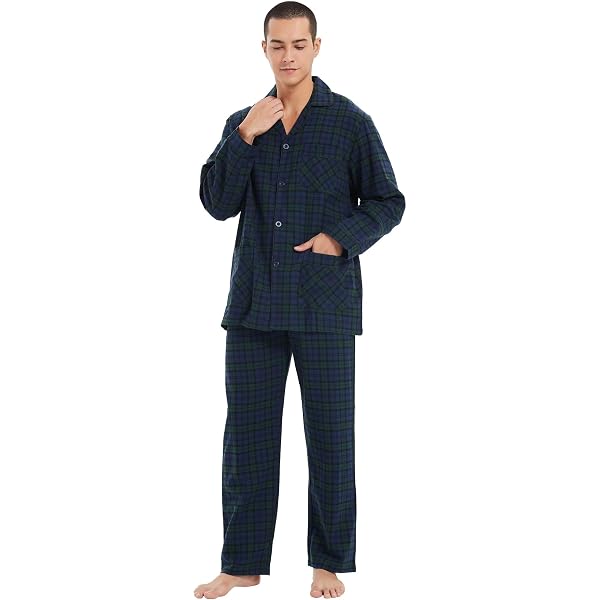 MoFiz - Pyjama Homme En Coton 100% à Carreaux - Haut à Boutons Et Pantalon élastiqué - Confortable, Respirant - Tenue De Nuit Et De Maison