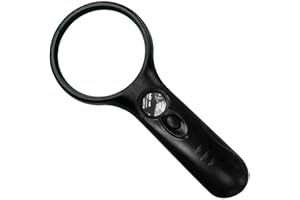 SPICOM Magnifying Glasses with Light 3X 45X Handheld Illuminated Super High Clarity 3 LED Light for Reading Repairing Crafts Jewelry with a Lens magnifying glasses for hobbies,reading,kids (Black)