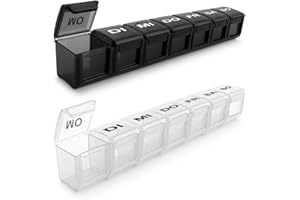 ‎SUKUOS Tablettenbox 7 Tage 2 Stück Deutsch, SUKUOS 2X Pillendose 7 Fächer, Medikamenten-Box (Schwarz + Weiß)