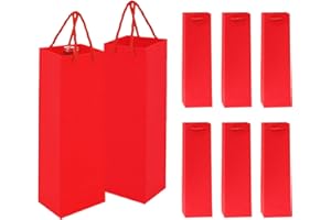 MORAINJAY Torby na butelki wina z papieru kraftowego z uchwytem, 8 sztuk, wielokrotnego użytku, na Boże Narodzenie, urodziny, ślub, kolację, Czerwony, Jednolity kolor