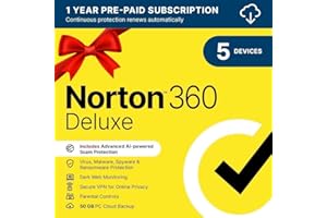 Norton 360 Deluxe 2025, Antivirus software for 5 Devices and 1-year subscription with automatic renewal, Includes Secure VPN and Password Manager, PC/Mac/iOS/Android, Activation Code by email