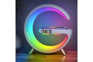 BAMMARE AtmosphäRenlampe Mit 15W Kabellosem LadegeräT, Intelligente LED Tischlampe, Bluetooth Lautsprecher, Dimmbare Nachtlicht Touch Lampe Alarm Clock Mit Musiksynchronisierung, App Steuerung (Weiß)