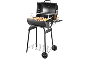 KENDANE Charcoal BBQ Grill Smoker with Side Shelves, Portable Barrel Barbecue Grill Outdoor with Temperature Gauge, Warming Rack, Stainless Steel Racks, and Air Vents for Camping and Garden
