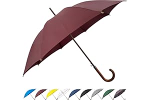 SoulRain Regenschirm mit klassischem Holzgriff, automatisches Öffnen, winddicht, transparent, unzerbrechlich, 121,9 cm, (Weinrot)