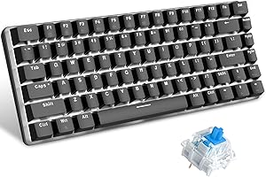URCHOICELTD Teclado mecánico AK33 de Lexon tech, teclado para juegos con cable USB con retroiluminación LED azul, teclado compactos de 82 teclas, interruptores azul negro, mecanógrafos y jugadores de juegos