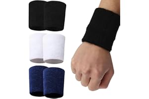 HNJUSR 6 Packung Sport Wristbands, Baumwolle Schweißbänder Absorbierende Handgelenk Bands,Fitness Arm Schweißband,für Fußball, Basketball, Tennis, Gymnastik, Golf, Running