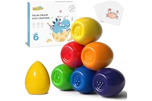 JUPITEARTH 6 Colours Egg Crayons for Toddlers 1-3, Palm Grasp Non Toxic Washable Jumbo Crayons for Kids, Fat Brain Toys for Preschool Art Supplies and Perfect Easter Gifts for Boys and Girls