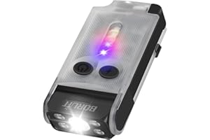BORUIT V30 Latarka LED z możliwością ładowania, światłem UV i czerwonym, mini latarka obracana o 180°, mała latarka 120 dB-Buzzer 12 trybów, 900 lumenów, wodoodporna latarka A/C-C IP65(biała)