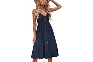 VOTEPRETTY Womens Summer Dresses Tie Front Beach Dress Spaghetti Strap Sundress with Pockets for Party Vacation