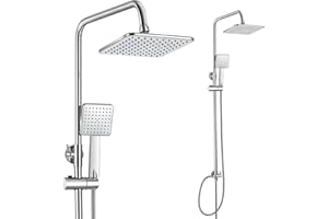 GOYOXOKY Shower Riser Rail Kit, Rainfall Shower Head with Handheld Shower, Stainless Steel 8” Square Shower Head and Hose Set Shower System Without Tap, Shower Mixer Set Chrome