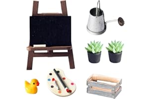 AKSXU Wichtel Zubehör, 12 Stück Miniatur Wichtel Zubehör Mal Kunst Set für Weihnachten Wichteltür Deko und 1/12 Puppenhaus, DIY Wichtelzubehör Staffelei Kleine Ente Topfpflanze Gießkanne