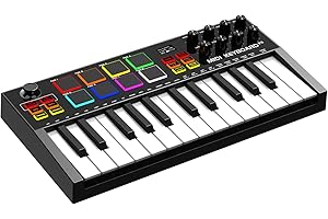 OYAYO MIDI Keyboard Controller 25 Key USB MIDI Keyboard With 8 Backlit Drum Pads, 8 Knobs, Knob Tremolo, DAW Integration, Bluetooth, Mini Portable Keyboard MIDI Controller for Music Production