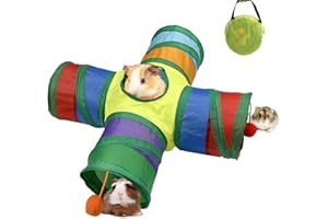 XMPEKO 4-Way Guinea Pig Tunnel and Hides with 4 balls,Collapsible Guinea Pig Tube Toys for Small Animal Chinchilla Ferret Hamster Rat (Tote Bag Packaging)