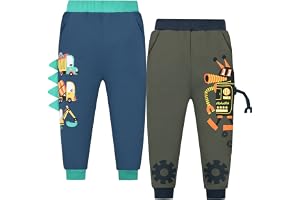 CAMLAKEE 2-Pack Joggingbyxor för Pojkar Dino Dragsko Elastiska Joggingbyxor Barn Sportbyxor