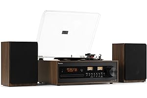 Audizio Boston - Plattenspieler mit Lautsprecher, CD-Player, DAB+ Radio, Schallplattenspieler Bluetooth & USB - Stilvolle HiFi-Anlage für Vinyl, Musik-Streaming & Radio - Riemenantrieb & Retro Design