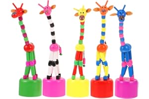 STOBOK 5Pcs Wooden Giraffe Figurine Toy Dancing Rocking Giraffe Finger Puppets Toys for Boys Kids Girls (Random Style)