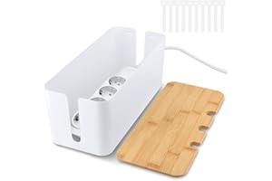 QOUBNIC Caja de Gestión de Cables con Tapa de Bambú, Caja Organizadora Cables Esconder Cables Caja Cables para Ocultar y Organizar el Cableado de Computadora (blanco)