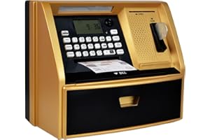 FIMLEIY ATM Money Box for Kids – Digital Piggy Bank Safe with Password, Savings Challenge, Birthday Gift for Boys and Girls Age 6-12 (Gold)