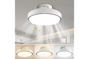 LMP LED 74W Ceiling Fan with Lights and Remote Control, 48CM Modern Silent Ceiling Fans with Lamps for Bedroom Living Room, Bladeless Quiet Light Fitting Fan Ceiling Flush Mount, White & Grey