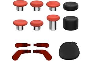 KD.FLY 13-in-1 Metal Thumbsticks Replacement Kits for Xbox Elite Series 2 – Includes Magnetic Joysticks, Paddles, Silicone Caps, Storage Bag, Red