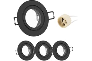 Doughelec 4x Spot Encastrable GU10 Aluminium, IP44 Noir Support Spot Encastrable Cadre De Montage Avec Douille GU10, Rond Spot de Plafond 68mm imperméable extra plat Pour LED Salle de bain, 230V