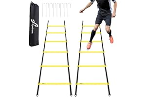 ‎SPORTNEER Sportneer Koordinationsleiter Set: Verstellbare Koordinationsleiter für Fussballtraining, Fußball Trainingszubehör mit Bodenanker & Tragetasche, fußball trainingsset für Kinder, Geschenk