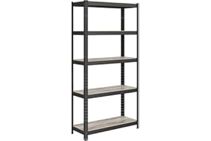 SONGMICS Shelving Unit, 30 x 75 x 150 cm, 650 kg Load Capacity (130 kg per Shelf), Industrial, Adjustable Storage Shelves, for Living Room, Kitchen, Garage, Greige and Black GLR030B11