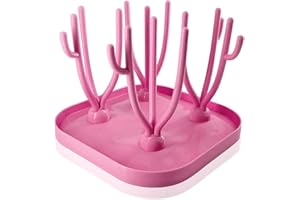 KEEPAQ Soporte de Secado para biberones, secador de Botellas, Soporte de Secado para biberones con Bandeja de Goteo, sin BPA, Accesorios para secar aspiradoras de biberones (Rosa)