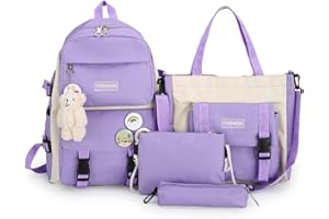 Amoyeric 4pcs School Bags Set Backpacks for Teen Girls School Backpack School Aesthetic Backpack with Accessories, Purple, Large.