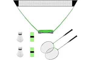GMYPIC Portable Badminton Net Set with Storage Base, Folding Volleyball TennisNet with 2 Badminton Rackets 2 Shuttlecocks Griptape for Garen, Family Games, Beach, Backyard and Outdoor, Easy Setup