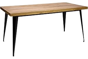 Vaukura Mesa Oliix - Mesa de Comedor Industrial 160x80 con Tablero de Madera de 5cm (Negro)