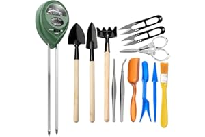 AIMISITE Bonsai Tools Set,Bonsai Tools Kit Mini Gardening Tools 13Pcs Garden Transplanting Tool Soil Test Kit Succulent Plant Tools Set Include Shovels, Rakes, Fork, Tweezers, Bud & Leaf Scissor, Brush