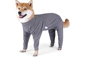 SUYUKU Genesungsanzug für Hunde Anti Leck Welpen Langärmelig Body für Elisabethanisches Kragen Einteiler mit Beinen Operationsbody Weich Bequem Warm Pyjama Kleidung für Haustiere (Grau, L)