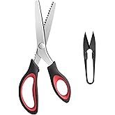 KUONIY Serrated Scissors, Comfortable Handle, Professional Sewing, Zig Zag Scissors for Fabric, 23 cm, Black and Red &iexcl;
