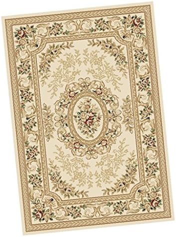YLMDC Beige white European retro plant floral carpet, living room sofa bedroom bedside soft home rectangular rug, machine washable