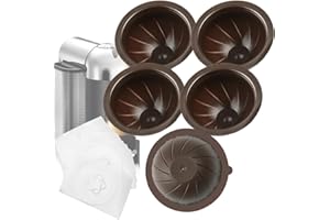 LUKELI Vertuo Lot de 5 capsules réutilisables Vertuo rechargeables pour dosettes de café VertuoLine compatibles avec Nespresso Vertuo avec 10 feuilles d'aluminium jetables (150 ml)