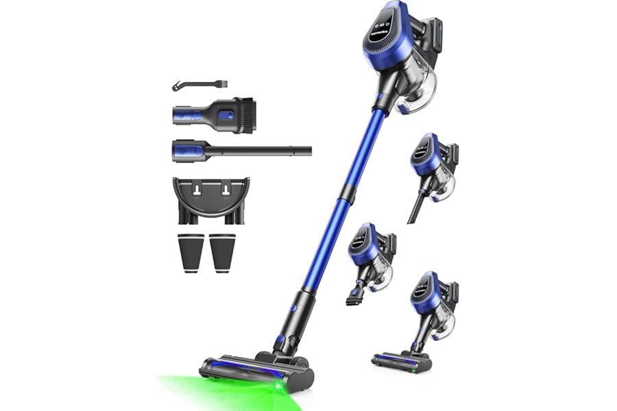 50Min Powerful Wireless Vacuum Cleaner, 550W Wireless Electric Broom, 50KPA Electric Broom, 1.5 L Dust Container Cordless Vacuum Cleaner, Vacuum Cleaner with 8-Layer Filter, Blue