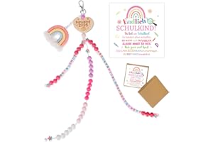 HOWAF Prezent na rozpoczęcie szkoły dla dziewczynki, tęczowy łańcuszek do liczenia, dla ucznia 2025, z kartką z życzeniami, pudełkiem na prezent do szkoły podstawowej, wypełnienie rożka szkolnego