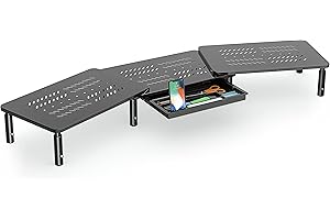 FITUEYES Elevador del Monitor Soporte de Monitor de Metal con Cajón, Longitud y Ángulos Ajustables para 2 Monitores 76-103x23.5x9,8/11,8/13,8 cm (Negro) DT115903MB