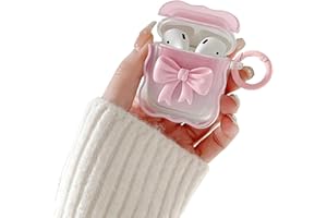 Ownest Compatible with Airpods 2 &1, Cute 3D Colorful Bow Design Shockproof Keychain Cover for Girls Woman Airpods 2 &1-Pink
