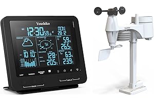 Youshiko Weather Station Official 2025 UK Version (Premium Quality Large LCD HD Colour Display), Professional 5-in-1 Wireless Sensor, Wind speed & direction, Rainfall Temperature, Humidity