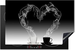 KitchenYeah© Cubre Vitrocerámica - Protector Vitroceramica Induccion 80x52 cm - Tapa Vitroceramica - Protector de Vitroceramica Café - Corazón - Blanco y negro - Naturaleza muerta